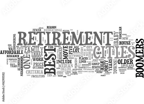 BEST RETIREMENT CITIES TEXT WORD CLOUD CONCEPT