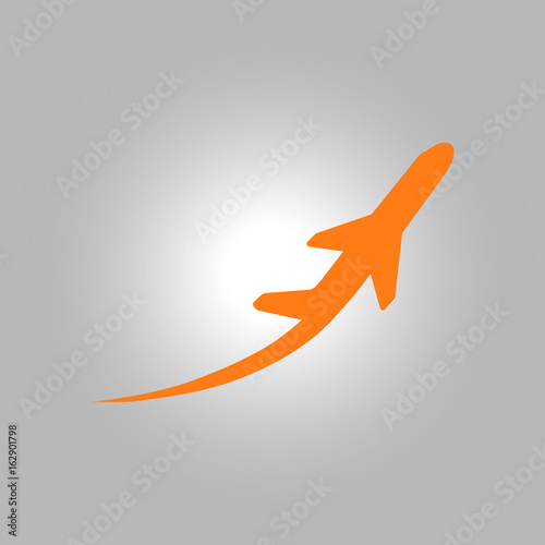 Airplane flight tickets air fly travel takeoff silhouette element. Plane symbol. Travel icon. Flat design.