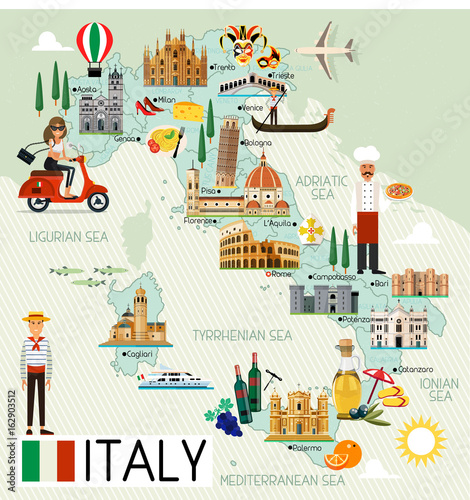 Fotografie, Obraz Italy Travel Map.