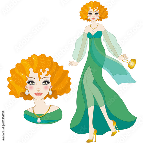 Fashion design -  model with romantic long green dress