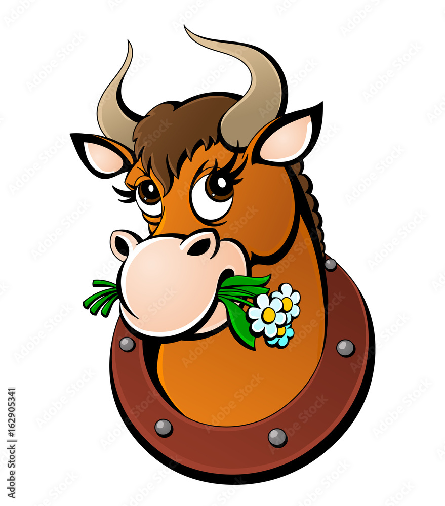 Cartoon red cow. Logo. Stock Vector | Adobe Stock