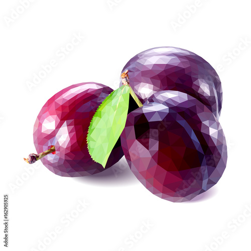 The plum is low polygonal. Vector.