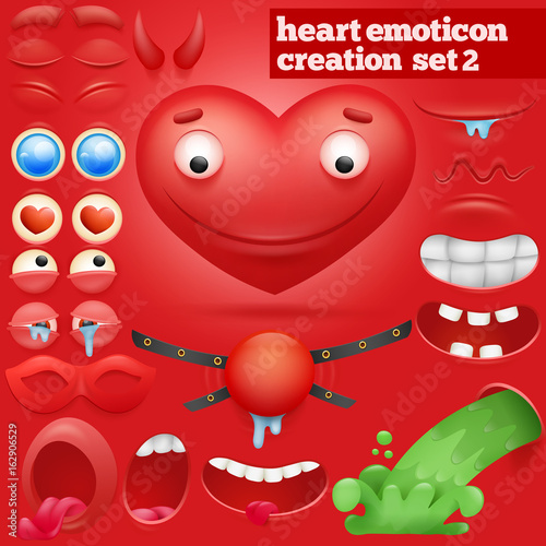 Creation set of cartoon heart emoticon character