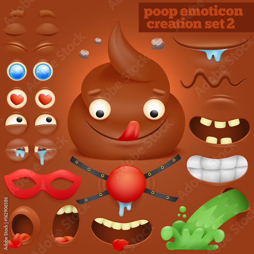 Creation set of cartoon poo emoticon character