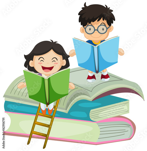Boy and girl reading book
