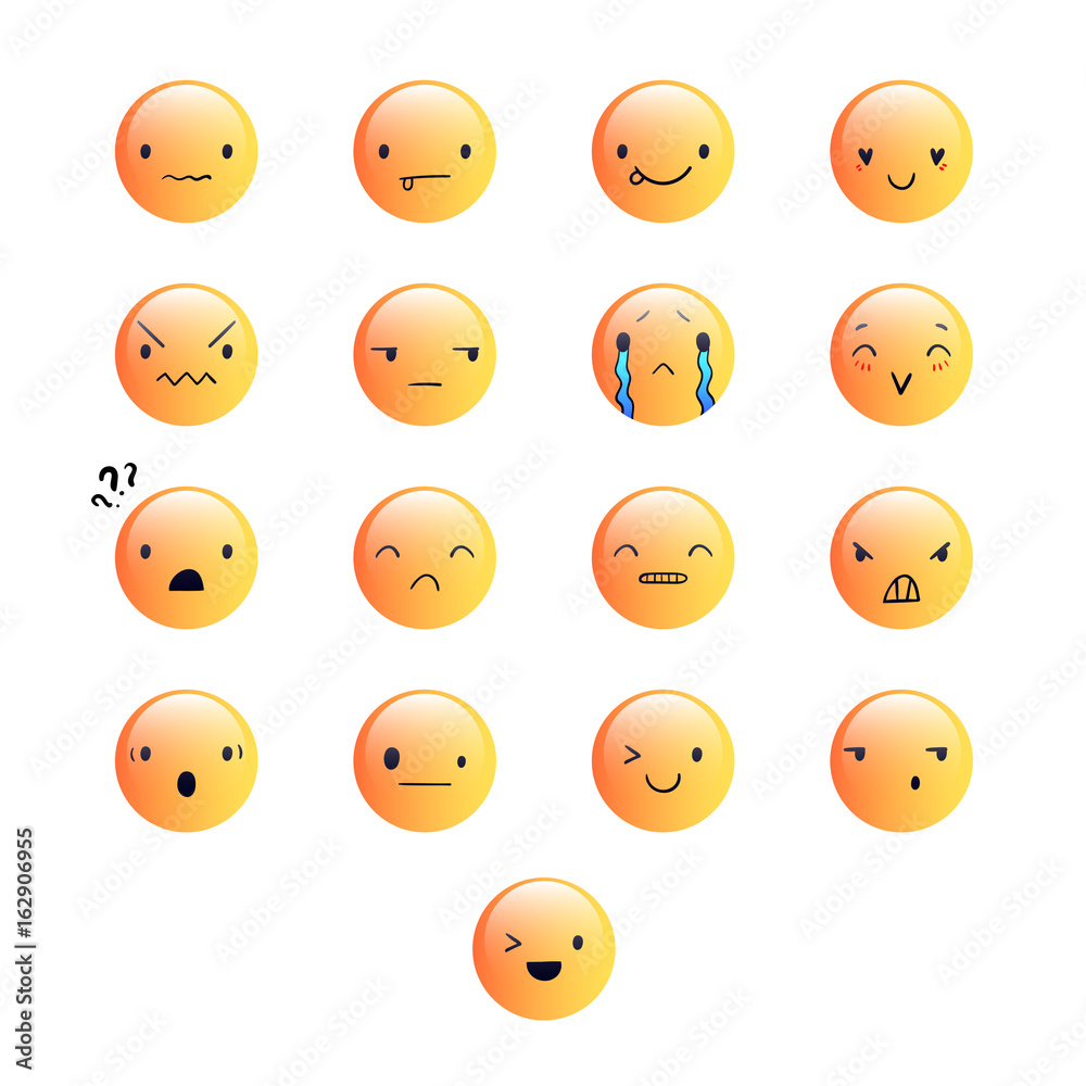 Fototapeta premium Yellow emoticons with different emotions, vector set of various cute expressions, EPS 10