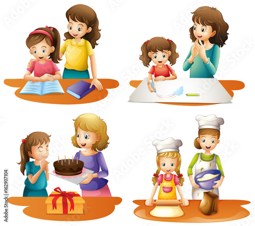 Four activities of mother and daughter