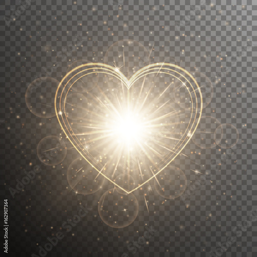 Bokeh background with bright light and heart. Christmas decoration on a transparent backdrop.
