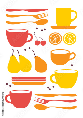 Tea time. Vector set of tableware.