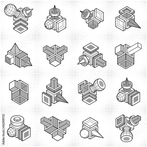 Engineering abstract shape, vectors set.