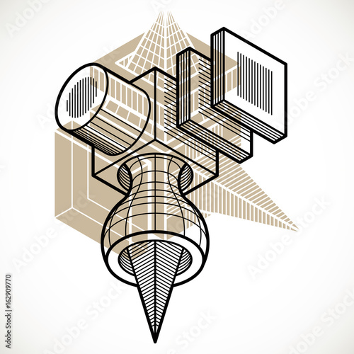 Engineering three-dimensional construction, abstract vector trigonometric shape.