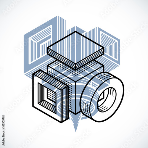 Abstract trigonometric construction, vector dimensional design template.