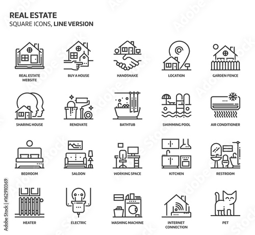 Real estate, square icon set