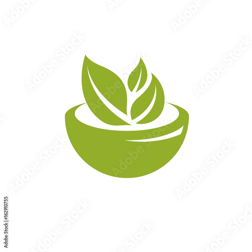Vector illustration of mortar and pestle isolated on white. Alternative medicine concept, phytotherapy symbol.