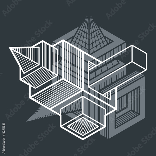 Abstract trigonometric construction, vector dimensional design template.