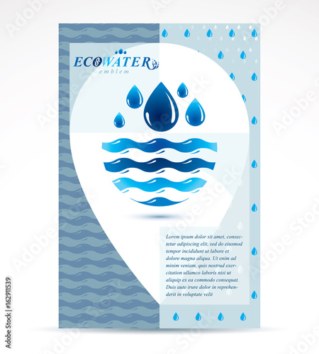 Water purification business promotion idea, brochure head page. Fresh mineral water design, sea wave splash.