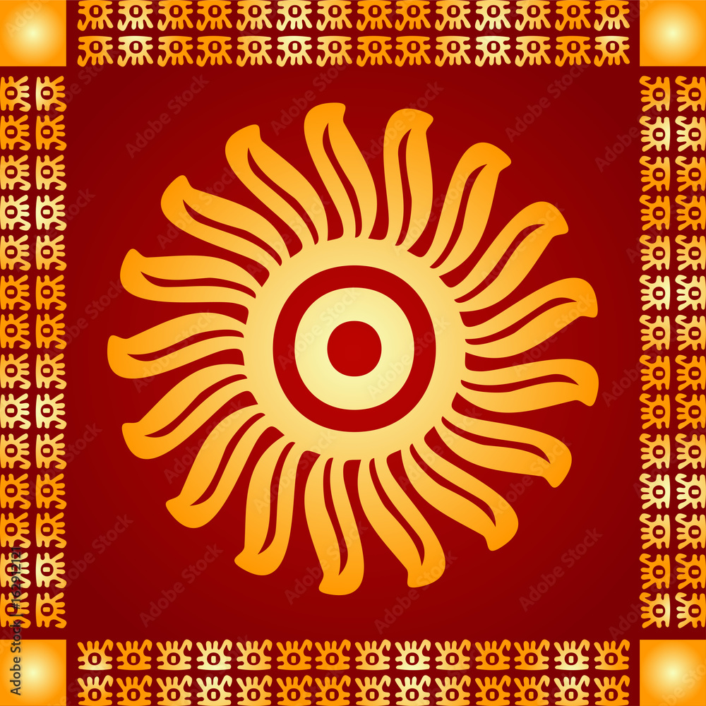 Golden symbolic vector ornaments of American native Indians, Aztec and Maya Golden symbolic vector ornaments of American native Indians, Aztec and Maya