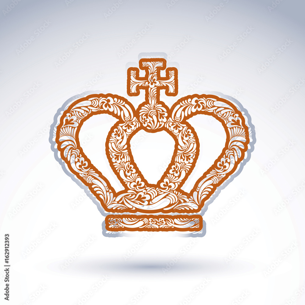 Luxury flower-patterned crown with Christianity cross, emperor accessory. Royal and spiritual art graphic vector design element. Religion theme. Luxury flower-patterned crown with Christianity cross, emperor accessory. Royal and spiritual art graphic vector design element. Religion theme.