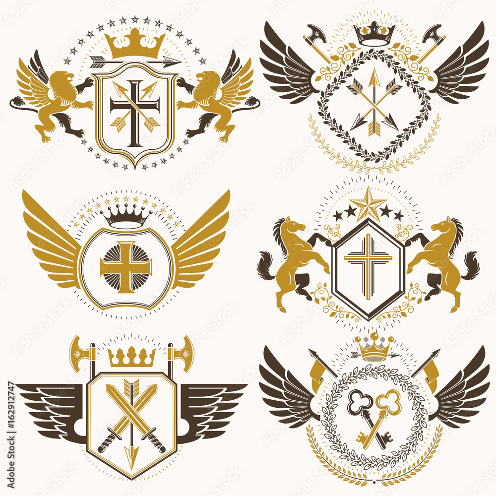 Collection of vector heraldic decorative coat of arms isolated on white ...