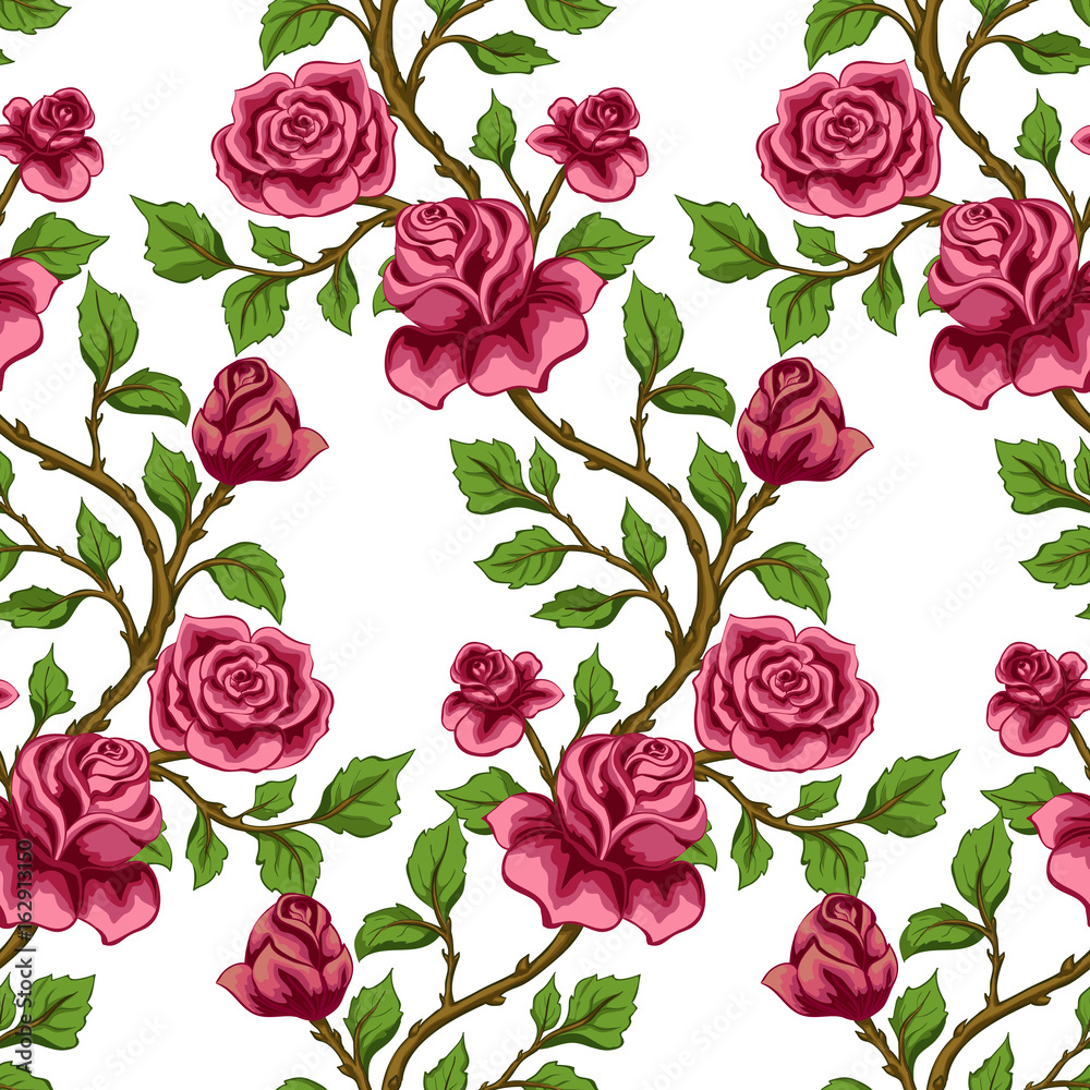 Seamless floral pattern. wallpaper with pink roses. Vector colorful  background. Stock Vector | Adobe Stock