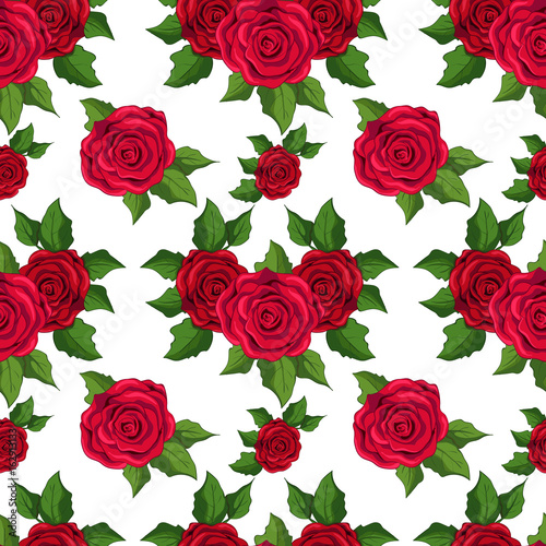 Seamless floral pattern. wallpaper with  red roses on white background. 