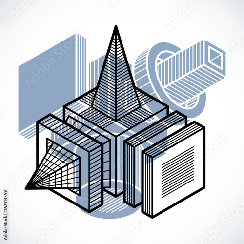 Abstract trigonometric construction, vector dimensional design template.