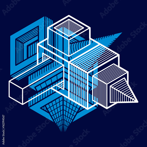 Engineering three-dimensional construction, abstract vector trigonometric shape.