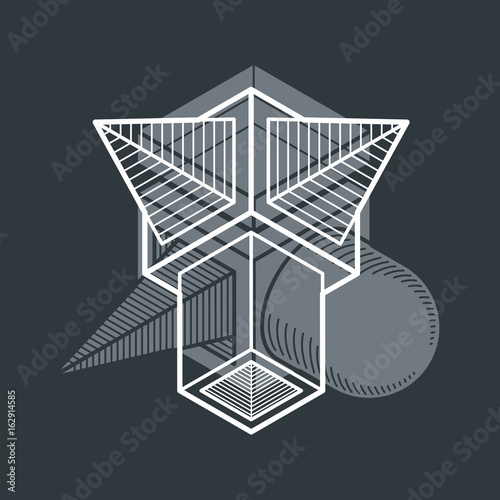 Abstract trigonometric construction, vector dimensional design template.