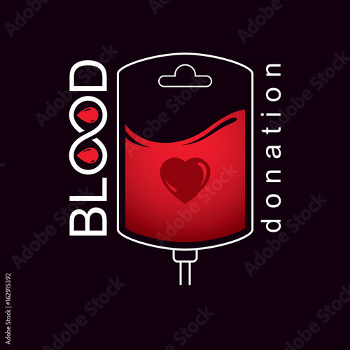 Blood bag vector graphic emblem. Blood donation conceptual logo. Medical theme graphic symbol.