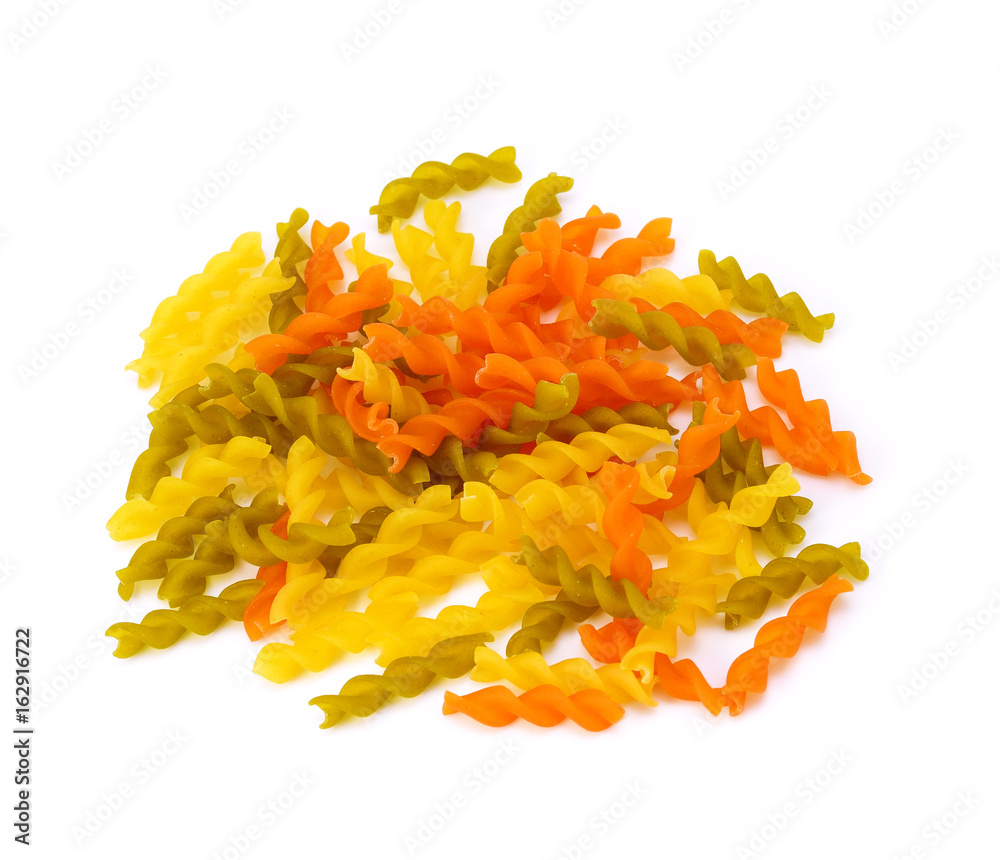 Raw color pasta isolated on white background Raw color pasta isolated on white background