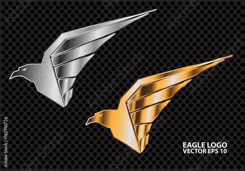 Eagle logo silver and gold on dark gray circle mesh design vector illustration.