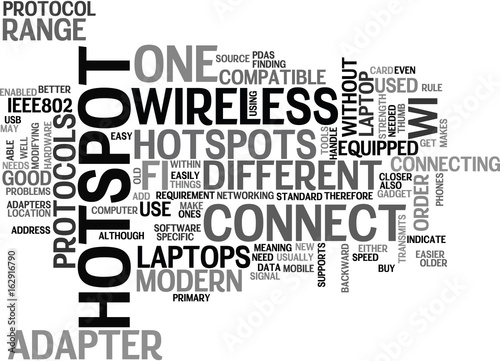 WHAT YOU NEED TO CONNECT TO WIFI HOTSPOTS TEXT WORD CLOUD CONCEPT