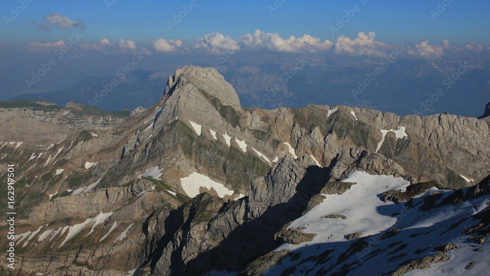 Mount Altmann, mountain of the Alpstein Range seen from Mount Santis.