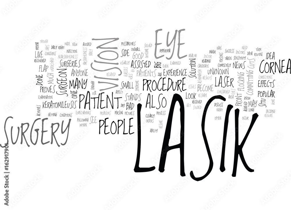 Fotografie WHAT YOU SHOULD KNOW ABOUT LASIK EYE SURGERY TEXT WORD CLOUD CONCEPT