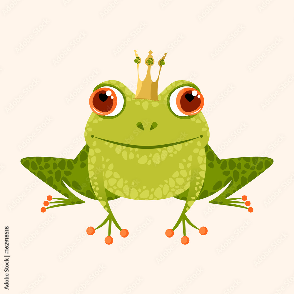 Naklejka premium Smiling frog in a crown.