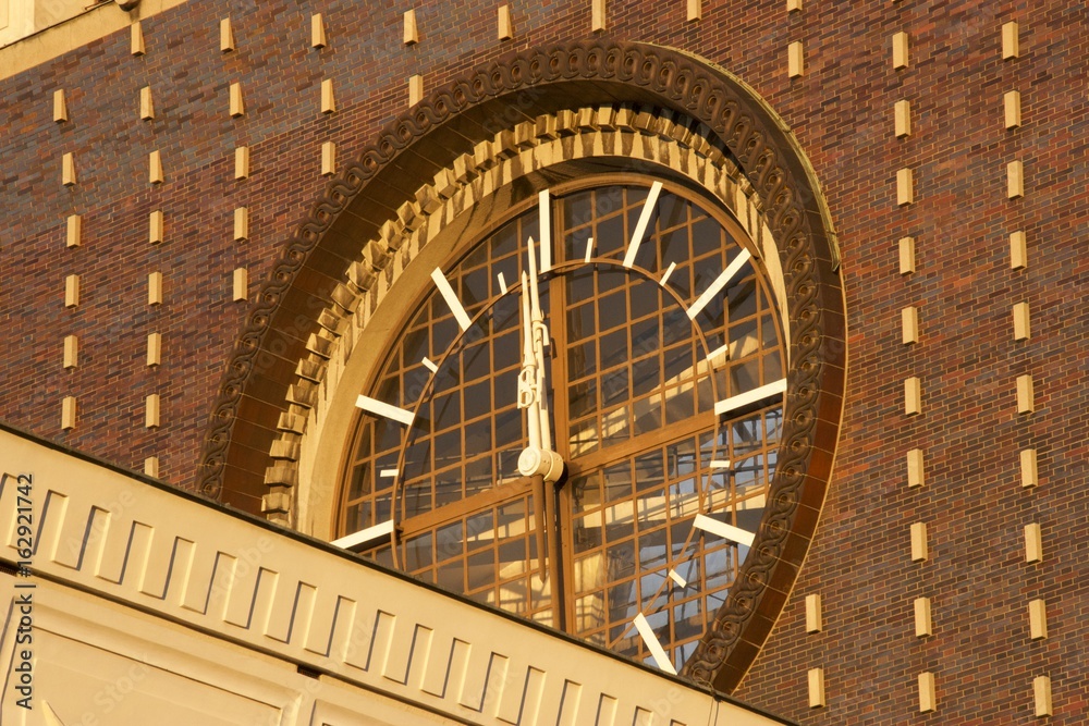 Obraz premium Clock on church. Pointers are at 12. Close-up. 