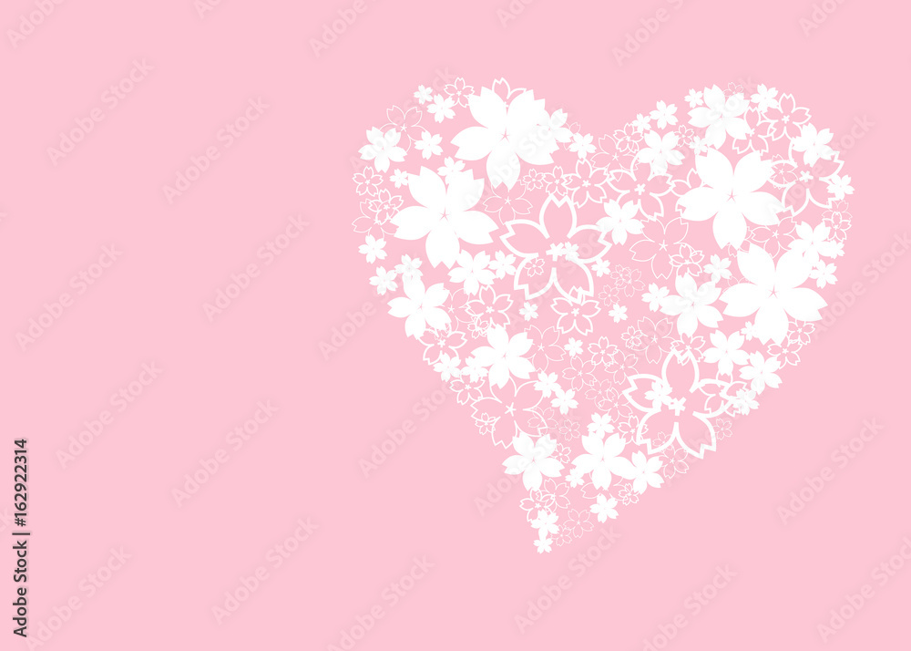 white design sakura flowers Japan cherry floral shape heart for Valentines day decorative romantic element with empty space for text blank. vector illustration.