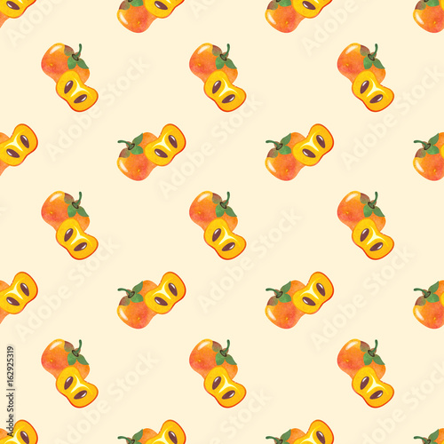 Fototapeta Naklejka Na Ścianę i Meble -  Seamless background image colorful watercolor texture tropical fruit persimmon
