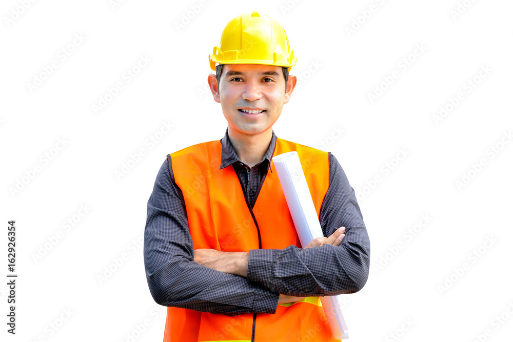 Asian architect or engineer wearing safety vest and hard hat (or helmet) Asian architect or engineer wearing safety vest and hard hat (or helmet)