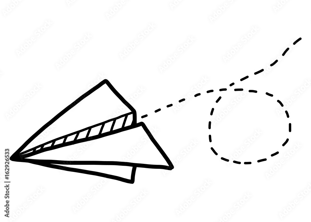 paper airplane / cartoon vector and illustration, black and white, hand