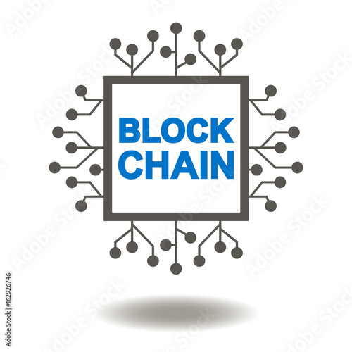 Block Chain Microchip Vector Icon. Blockchain Micro Circuit Illustration.