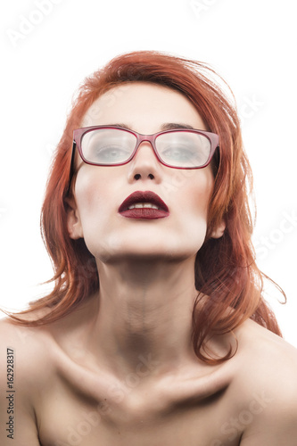 Eyewear glasses woman portrait isolated on white. Spectacle frame type 3
