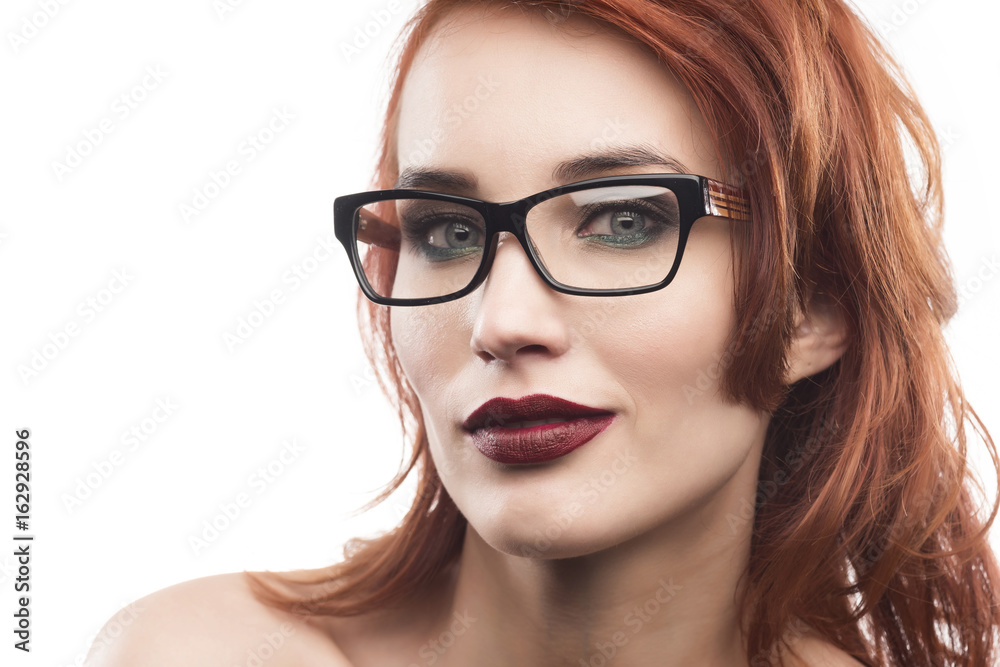 Eyewear glasses woman portrait isolated on white. Spectacle frame type 7 Eyewear glasses woman portrait isolated on white. Spectacle frame type 7