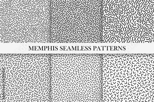 Collection of retro memphis seamless patterns. Fashion design 80-90s.