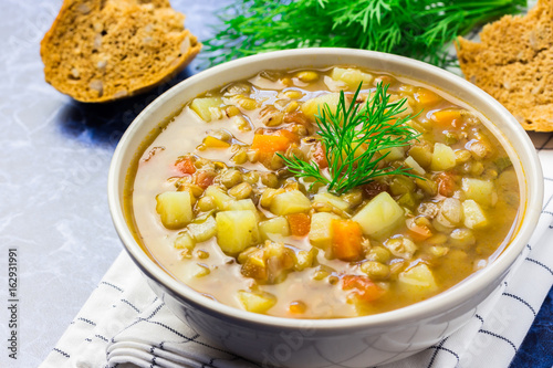 Detox vegan lentil soup. Healthy eating. 