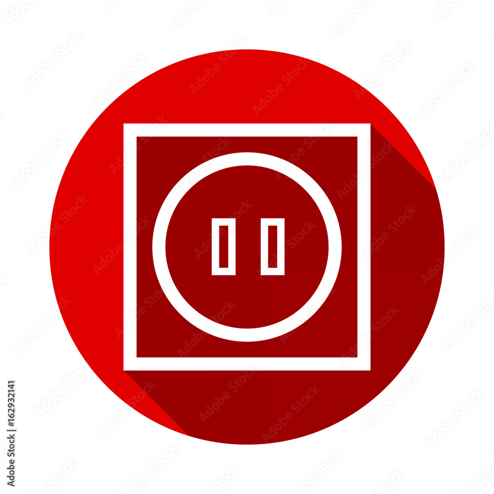 Vector black power socket Isolated on red background with long shadow Vector black power socket Isolated on red background with long shadow