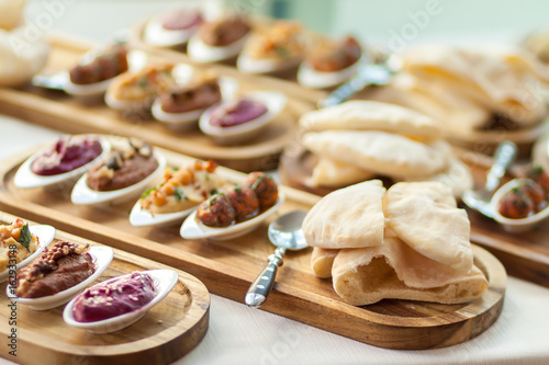 Delicious variety of mediterranean dishes. Antipasti appetizing snacks set.