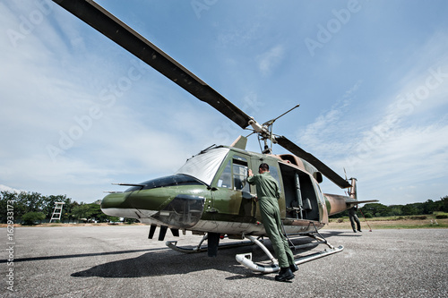 The Army Helicopter parking at the hangar and preparing to take off.