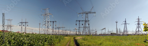 Obraz na płótnie Panorama of high voltage substation. Distribution electrical power. w salonie