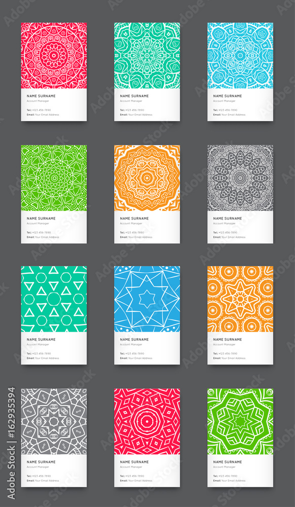 Vector Bright Trendy Vertical Business Card Set